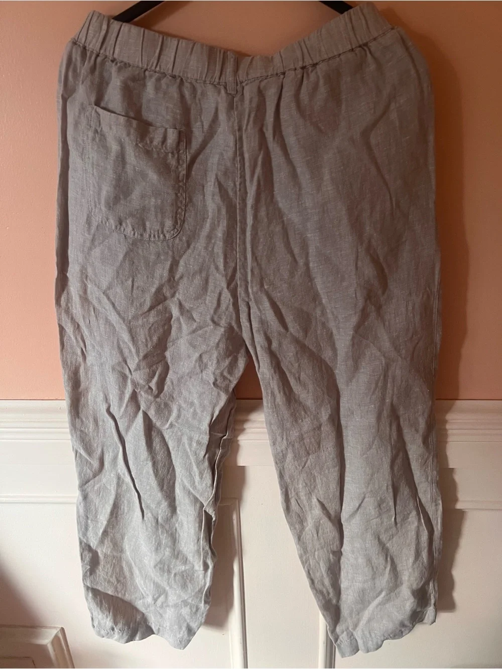 Quince flax linen straight leg pants lightweight relaxed elastic waist scandi M